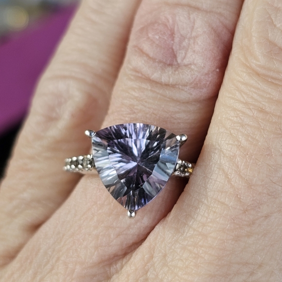 Genuine Rose De France Amethyst & White Topaz Ring Size 5! - Picture 6 of 8